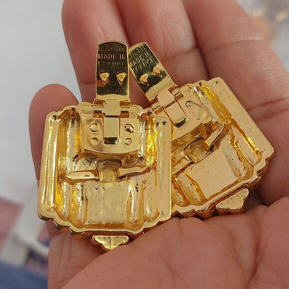 Vintage France Bluette Ribbed Ridges Gold Tone High Quality Shoe Clips - Picture 4 of 5